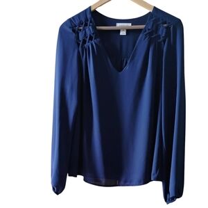 Monteau Navy Blouse with Braided Shoulder Design